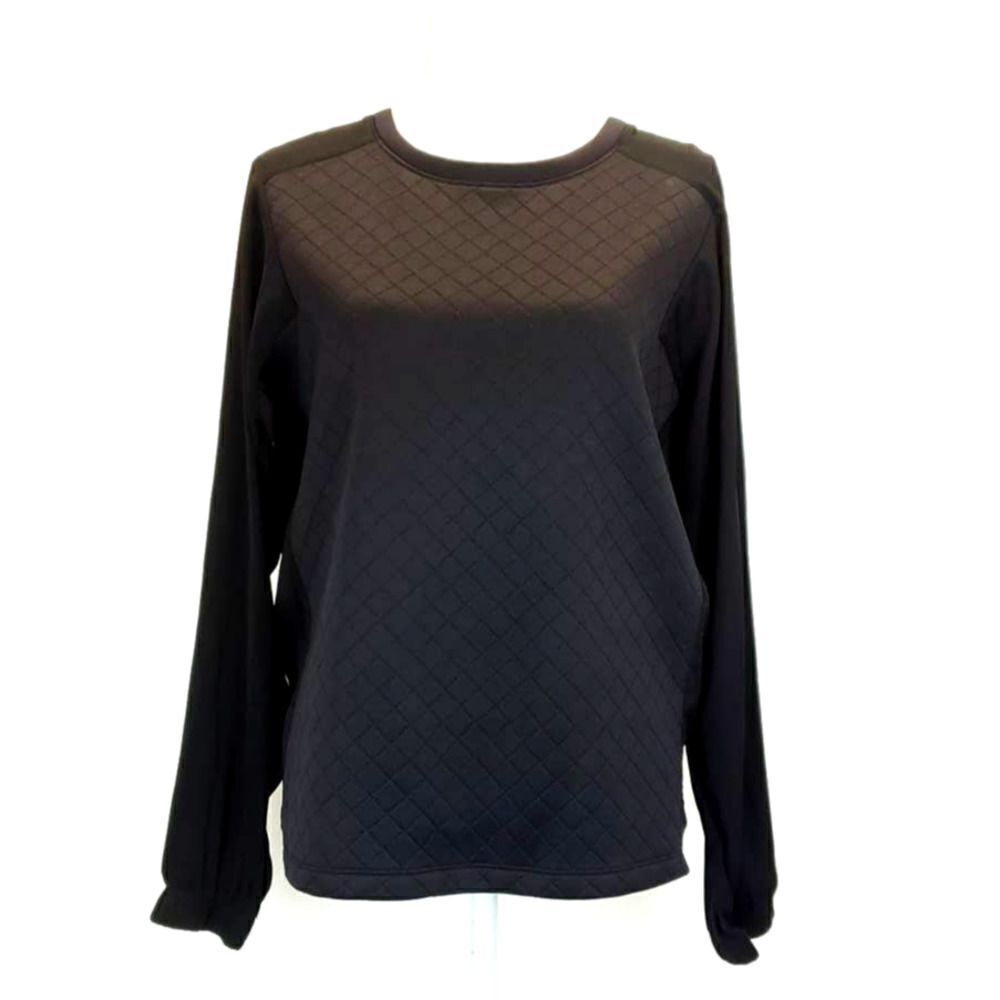 TROUVE Quilted Front Panel Black Long Sleeve Sweater